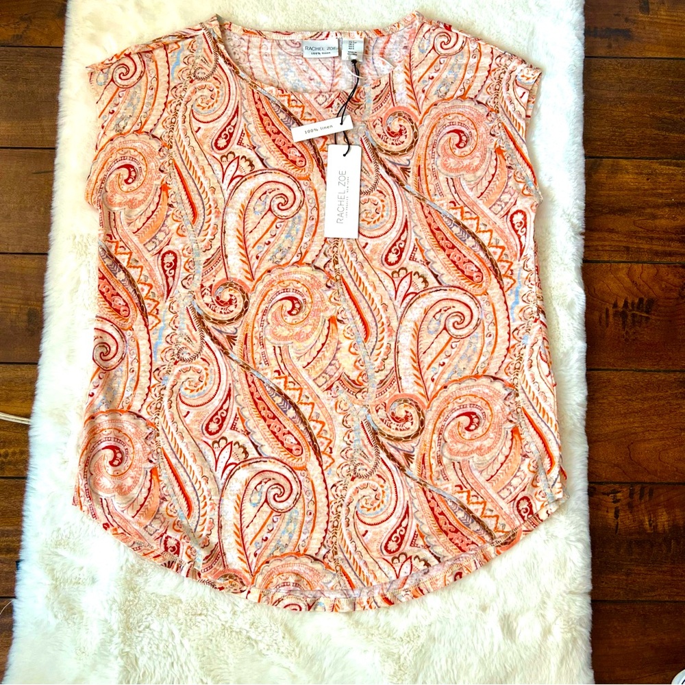Rachel Zoe Linen To Love 100% Linen Paisley Print Size Small NWT - Picture 8 of 13